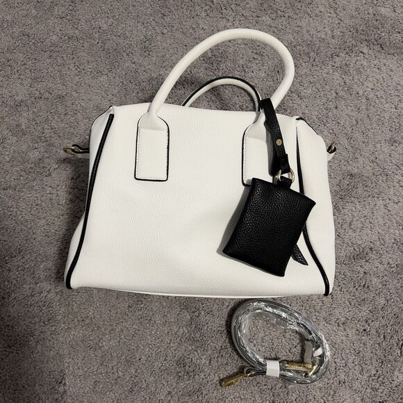 Charming Charlie White Faux Leather Satchel Purse Black Piping NWOT